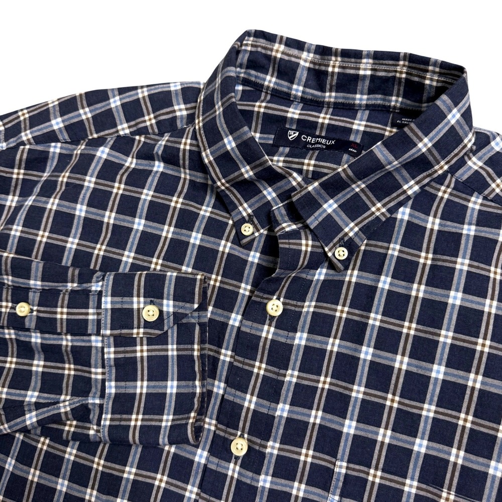 CREMIEUX CLASSICS Mens Navy Blue Plaid‎ Button Down Shirt XL 100% Cotton